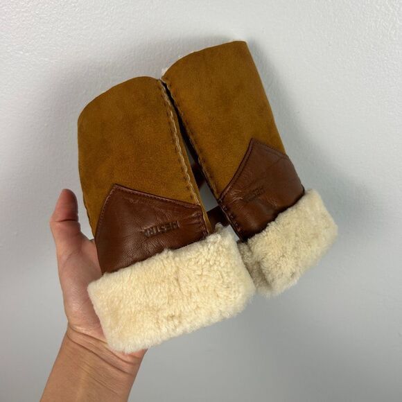 Hestra Sueded Lambskin Shearling Fingerless Gloves - Tan - Picture 1 of 5